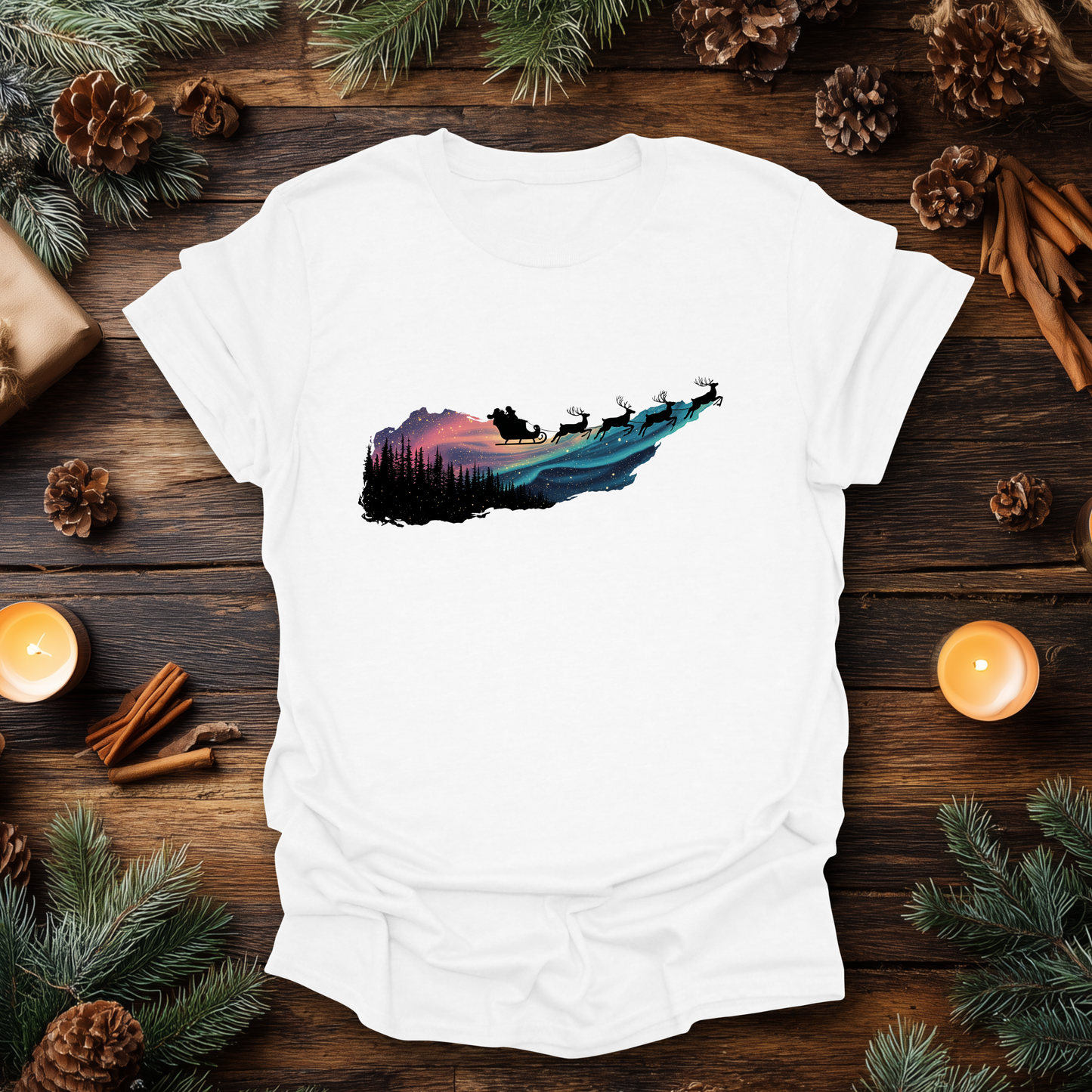 Silent Flight - Northern Lights Santa T-Shirt