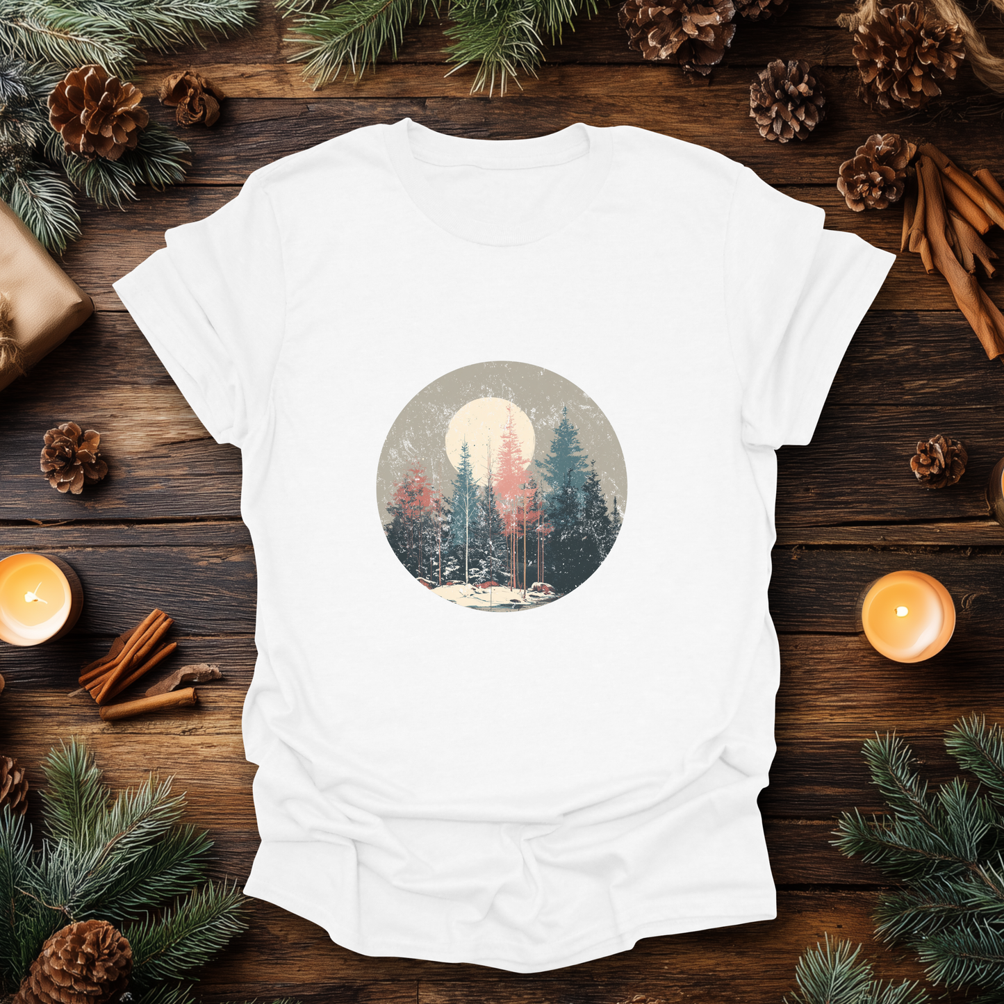 Vintage Winter Moon Forest T-Shirt